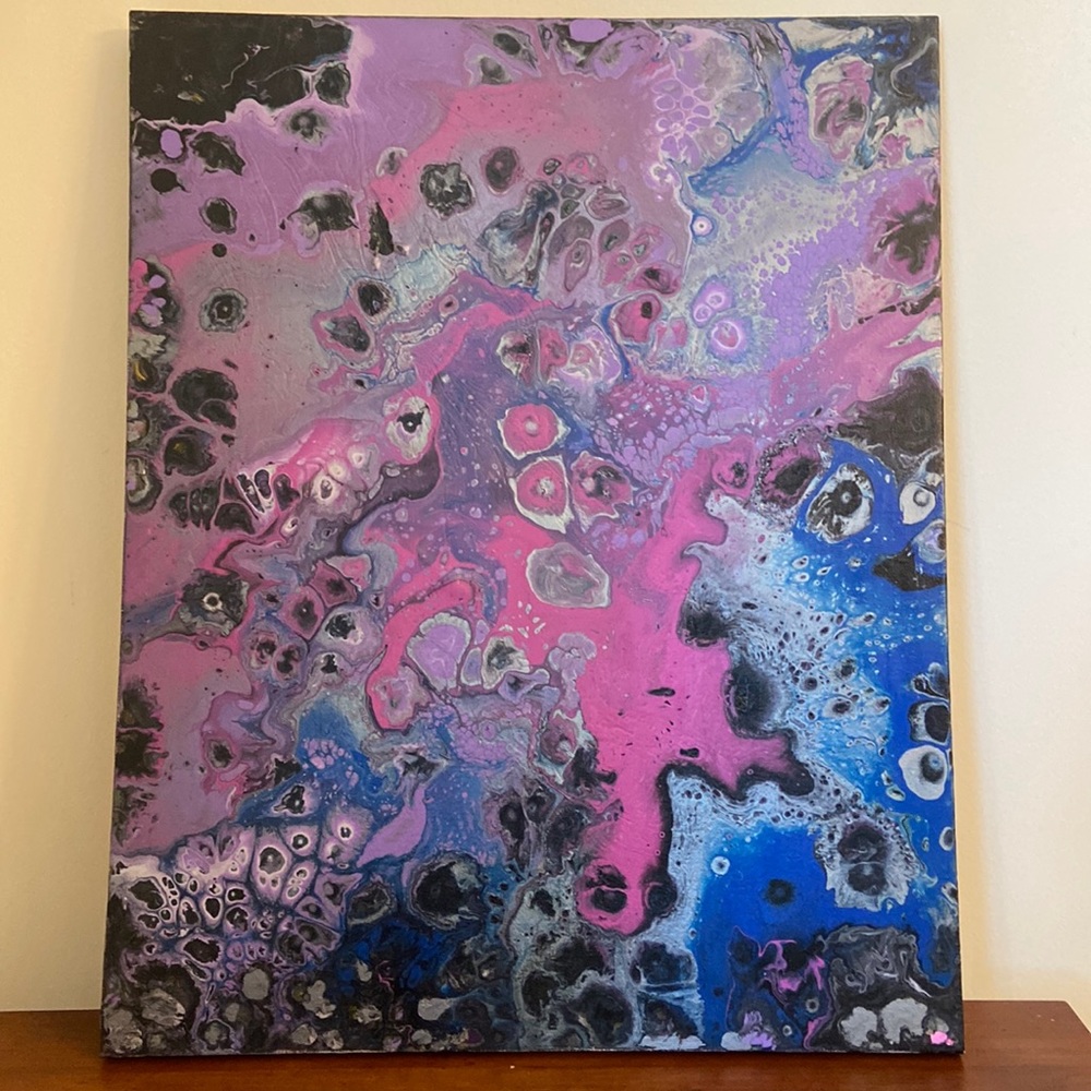 Original acrylic poured canvas 16”x20”
